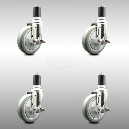 Service Caster 5 Inch 316SS Gray Poly Swivel 1-1/2 Inch Expanding Stem Caster Set Brake SCC SCC-SS316EX20S514-PPUB-TLB-112-4
